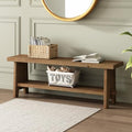 HOKYHOKY Solid Wood Entryway Bench - 51.2" Farmhouse Long Storage Bench, Rustic Narrow Bench Seat for Indoor, Entryway, Dining Room, Living Room and Hallway, Brown - size: 51.2"