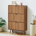 FurSch Fluted 47 Inch Tall Shoe Cabinet with 3 Flip Drawers, Narrow Hidden Shoe Storage Organizer Rack for Entryway Hallway (All Walnut) - color: All Walnut