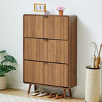FurSch Fluted 47 Inch Tall Shoe Cabinet with 3 Flip Drawers, Narrow Hidden Shoe Storage Organizer Rack for Entryway Hallway (All Walnut) - color: All Walnut