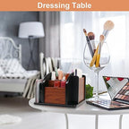 Coideal Remote Control Holder Caddy - Wooden Rotating Coffee Table Organizer Large Spinning Wood Remote Holder for Living Room Office (6 Compartments, Brown & Black) - size: 6 compartments
