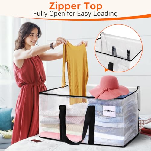 BlissTotes Clear Moving Bags Heavy Duty, 93L Extra Large Storage Bags with Zipper & Reinforced Handles, Waterproof PP Moving Totes for Clothes, Bedding, Comforters, Space Saving Storage (8 Pack) - size: 93L