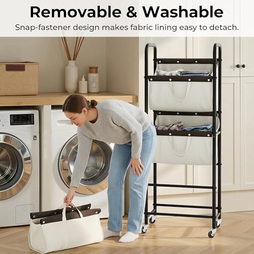 GRANNY SAYS 3 Tier Laundry Sorter, Laundry Basket with Wheels, Laundry Room Organization and Storage, 3 Section Rolling Laundry Cart for Dorm, Bathroom, Bedroom, Closet, Beige - color: Beige