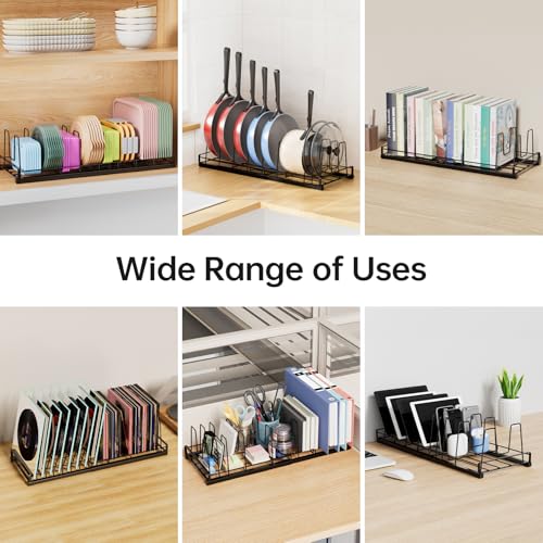 Expandable Food Container Lid Organizer, 9 Adjustable Dividers Sturdy Metal Pot and Pan Organizer Rack for Kitchen Cabinets, Drawers, Pantry Shelves, Countertops, Black, 8.15" Wide - color: Black,13"-21" Expandable,9 Dividers