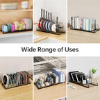Expandable Food Container Lid Organizer, 9 Adjustable Dividers Sturdy Metal Pot and Pan Organizer Rack for Kitchen Cabinets, Drawers, Pantry Shelves, Countertops, Black, 8.15" Wide - color: Black,13"-21" Expandable,9 Dividers