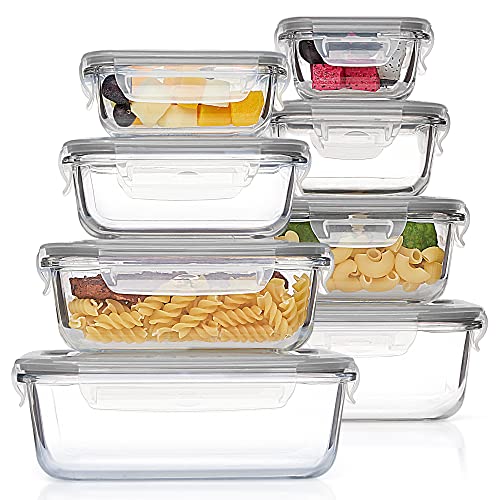 Vtopmart 8 Pack Glass Food Storage Containers with Airtight Lids, Glass Meal Prep Containers, Lunch Office Meal for Microwave, Oven, Freezer and Dishwasher, BPA Free - color: Grey