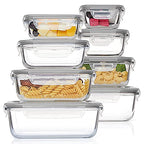 Vtopmart 8 Pack Glass Food Storage Containers with Airtight Lids, Glass Meal Prep Containers, Lunch Office Meal for Microwave, Oven, Freezer and Dishwasher, BPA Free - color: Grey