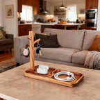 Acacia Wood Key Tray for Entryway Table, Wooden Catchall Organizer with Jewelry Storage Rack, Valet Tray for Keys Wallet Watches Sunglasses Rings(Rectangle) - style: Rectangle