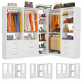 Closet System with 4 Sets, 8.5FT-21.5FT Corner Closet Organizer System with 9 Drawers & 12 Shelves & 8 Hanging Rods, L-Shaped Modular Closet System adjustable for Freestanding or Walk-in Closet, White