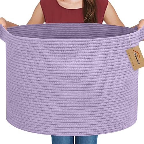 MEGASKET Purple Rope Storage Basket, 22" X 14" Large Woven Baskets, Jumbo Floor Bin for Throw Blankets Pillows, Baby Laundry Basket, Dirty Clothes Organizer, Big Storage Bin for Toys, Towels - color: Purple, size: 22"x22"x14"