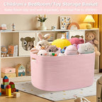 75L Large Woven Storage Basket, Pink Cotton Rope Laundry Hamper with Handles, 22”x17”x12” Rectangle Blanket Basket for Toys, Clothes, Pillows, Nursery and Living Room,Shelf Basket - color: Soft Pink