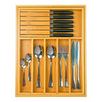 Wencrfat Silverware Drawer Organizer with Removable Knife Block and Dividers, Expandable Bamboo Kitchen Drawer Organizer, Flatware Utensil Cutlery Organizer for Drawer 8 Compartments