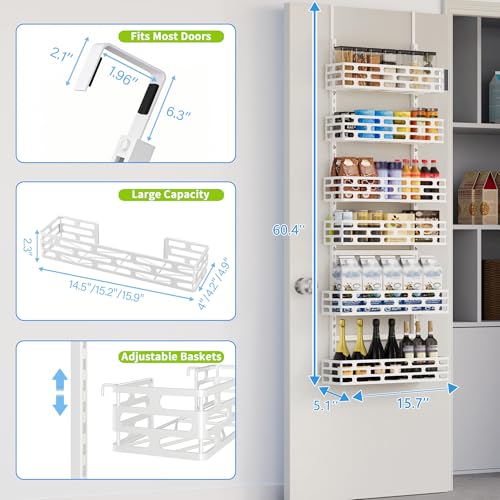 Over the Door Pantry Organizer - 6 Tier Adjustable Pantry Organization and Storage, Hanging Basket Wall Spice Rack Seasoning Shelves, Home & Kitchen Bedroom Bathroom, White - color: WhiteOpenwork, size: 6-Tier