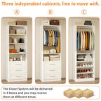 Closet System With 3 Sets, 6–16 Ft Closet Organizer System With 6 Drawers, Walk-In Closet With 9 Shelves & 5 Adjustable Hanging Rods, Customizable Modular Closet Kit, White