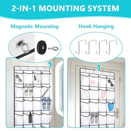 Esoes Cruise Ship Magnetic Door Organizer, 24 Pockets Magnetic Behind the Door Shoe Rack-4 Strong Anti-Scratch Magnets, Over the Door Organizer Cruise Essentials Storage for Cruise Cabin Travel