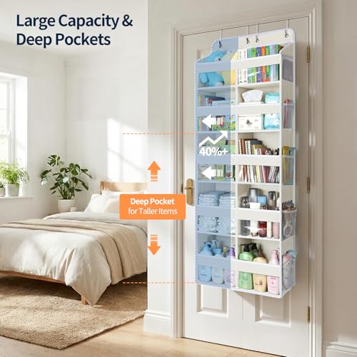 Yecaye Over The Door Organizer, 5 Tier Extra Large Behind Door Storage of 10 Compartments, 80lbs Heavy Duty Door Organizer Hanging with Clear Window for Closet Bedroom Pantry Bathroom, Beige - color: Beige, size: 5 Tier