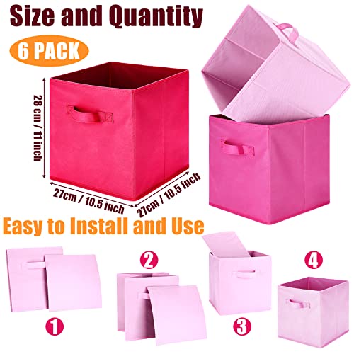 Karenhi 11" x 10. 5" x 10. 5" Pink Storage Cube, 6 Pack Fabric Cube Storage Bins Organizer Box, Collapsible Baskets with Handles Foldable Shelf for Cloth Toys Home Room Closet, Pack of 6 - color: Pink