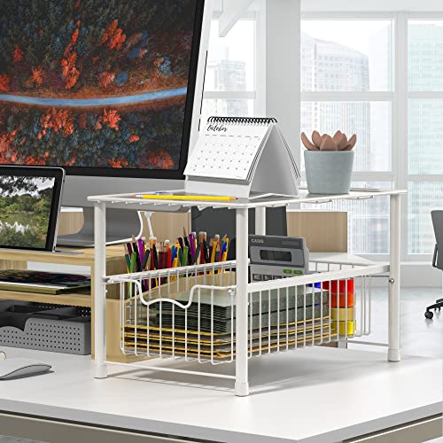 Simple Houseware Stackable Under Sink Cabinet Sliding Basket Organizer Drawer, White - color: White