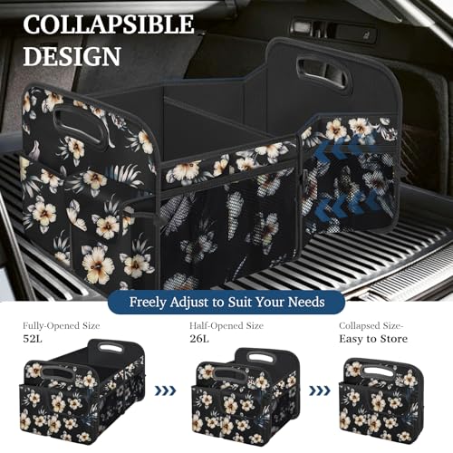 Femuar Car Trunk Organizer, Car Storage Organizer with Large Capacity Waterproof Collapsible Trunk Organizer for Car Suv/Jeep/Sedan (Hibiscus flowers, Standard) - color: Hibiscus flowers, size: Standard