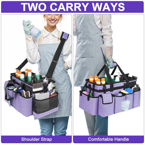 Cleaning Caddy Bag,Extra Large Cleaning Supplies Organizer with Handle for Housekeepers,Purple - color: Purple, size: Extra Large