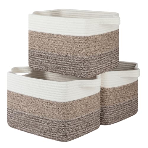 OIASKET Storage Basket for Organizing, Woven Baskets for Storage, Rectangle Decorative Baskets for Shleves, Closet, Toys, Book, Nursery Organizer Bins - Pack of 3 (Gradient Dark Brown, 13"x9.85"x8.7") - color: Gradient Dark Brown, size: 13"x9.85"x8.7"
