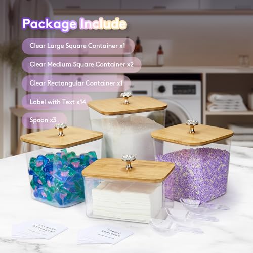 POLRAI 4 Pack Laundry Pod Containers and Dryer Sheet Holder, Laundry Room Organization Storage Containers with Lids and Labels for Detergent Pods Dry Sheet Organizing - color: Natural, size: 2+1+1 Pack