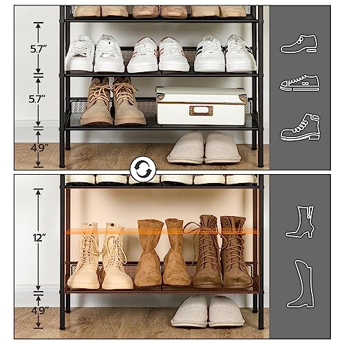 HOOBRO Shoe Rack for Entryway, 5-Tier Shoe Organizer with Adjustable Mesh Shelves, 16-20 Pairs of Shoes, Spacious Floor Mount, Metal, Industrial, Shoe Shelf for Closet, Greige BG12XJ01 - color: Greige + Black, size: 29.5"W x 11.8"D x 31.8"H