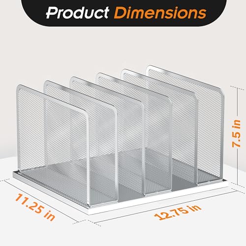 Kuntine.B Desk File Organizer Upright Mesh Desktop Organizer File Sorter Office Organization File Holder for Home, Office & Classroom (Silver, 1 Pack 5-Section) - color: Silver, size: 1 Pack 5-Section