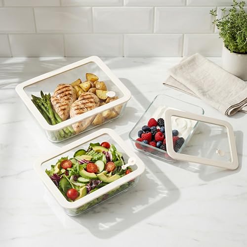 Urban Green Glass Food Container Set with Silicone Glass Lid, 3 Pack, Airtight, LeakProof, 100% Plastic Free, Meal Prep Containers (White Color) - color: White Sand-RT