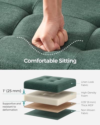 SONGMICS Mazie Collection - 30 Inches Folding Storage Ottoman Bench, Ottoman Foot Rest, End of Bed Bench, Storage Chest, Load 660 lb, for Living Room, Bedroom, Entryway, Retro Green ULSF047C01 - color: Retro Green, size: 15"D x 30"W x 15"H