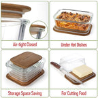 Glass Container Set with Acacia Lids - 4 Stackable Meal Prep Containers. Durable heat resistant Inert Borosilicate Glass - color: 4 Containers with Acacia Lids