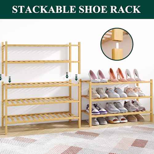 Smiry Bamboo Shoe Rack for Closet, 5 Tier Long Wooden Stackable Shoe Organizer, Free Standing Shoes Storage Shelf for Entryway, Front Door Entrance, Natural - color: Natural, size: 5 Tier - Long