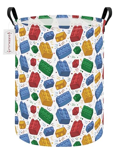 QUEENLALA Large Storage Basket,Laundry Hamper/Bathroom/Home Decor/Collapsible Round Storage Bin,Boys and Girls Hamper/Boxes/Clothing(Round-Blocks) - color: Round-Blocks