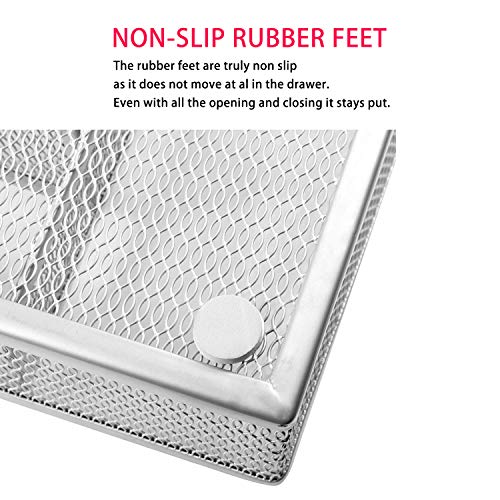 JANE EYRE Drawer Organizer, Cutlery Tray Silverware Flatware Storage Divider for Kitchen, Mesh Wire with Non-slip Foam Feet, 5 Component, Silver - color: Silver