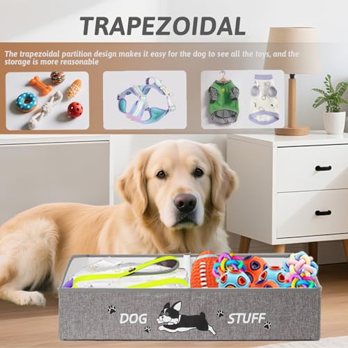 Large Dog Toy Basket with Handles, 28.5" Collapsible Multi-Purpose Hard Board Dog Toy box, Clothes, Cute for Living Room Area (Grey,Cream) - color: Grey,Cream