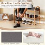 Giantex Shoe Rack Bench, Bamboo 2-Tier Entryway Bench with Padded Cushion, Shoe Storage Bench for Hallway, Closet, Foyer, Living Room, Bedroom, Mudroom - size: 12.5"D x 27.5"W x 20"H（Without Flip-Top Storage）