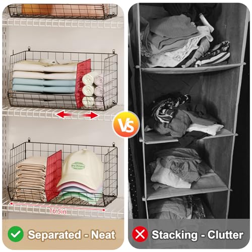 5 Tier Extra Large Closet Hanging Organizer with 5 Dividers,16.5"L x 11.8"W x 51.4"H Closet Organizers and Storage with 5 S Hooks,Clothes Organizer for Sweaters Clutches Handbags Hats Accessories - color: Black, size: 5-Tier
