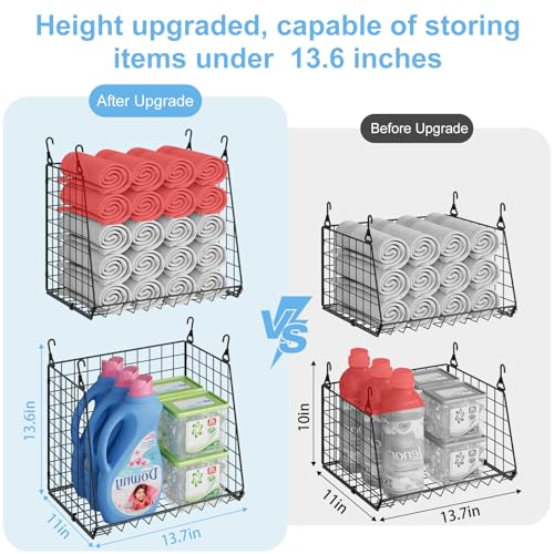 3-Pack Extra-Tall 13.6'' Hanging Laundry Basket Organizer, Foldable Wire Shelf with 360° Rotating Hooks & Reinforced Height - Durable Space-Saving Laundry Room & Closet Organizer, White Patent