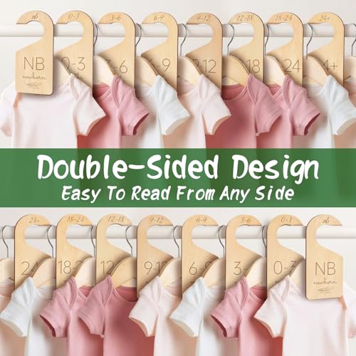 Wooden Baby Closet Dividers - 8 Pcs Double-Sided Design for Newborn Nursery Room Wardrobe Storage by Months Size - Perfect Toddler Clothes Organizer (Olive-1) - color: Olive-1