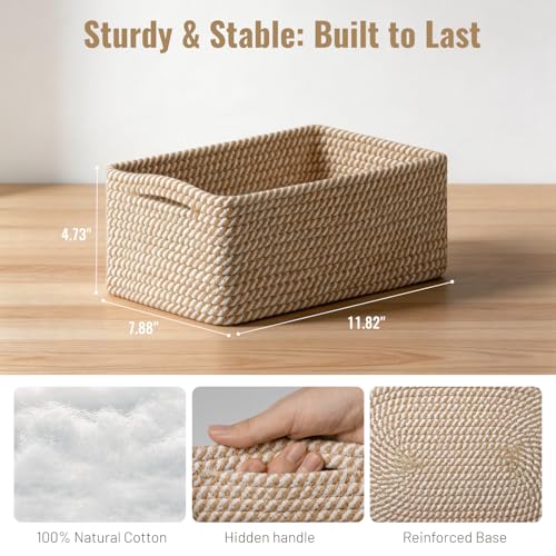5 Pack Decorative Small Storage Baskets for Shelves, Cotton Rope Woven Basket for Organizing Bathroom, Nursery, Closet, Cabinet, Toys & Socks, Gift Baskets Empty, 11.8"x7.9"x4.7", Khaki - color: Khaki