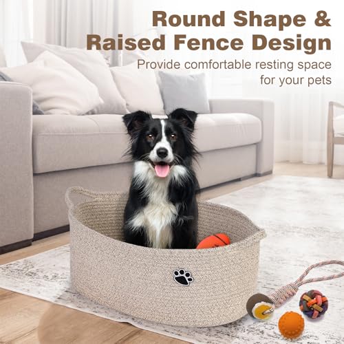 Optish Dog Toy Basket, Toy Box and Bin for Dog Cat Storage, 19.7" X 11" X 7.9" (30L) Large Woven Rope Basket for Blanket Storage, Living Room, Bedroom, Brown - color: Brown, size: 19.7"L x 11"W x 7.9"H (30L)