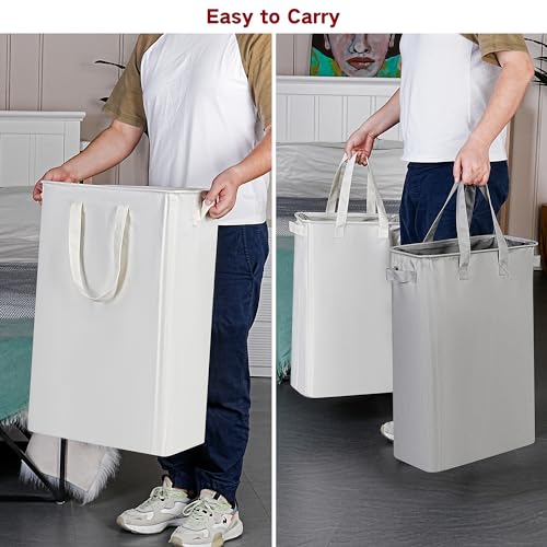efluky Slim Laundry Basket, Narrow Laundry Hamper with Handles, Collapsible Dirty Clothes Hamper, Tall Laundry Bin for Laundry Room, Dorm and Bedroom, 19.8 Gallon (75L) Grey (Pack of 2) - color: Grey, size: 75L without Lid (Pack of 2)