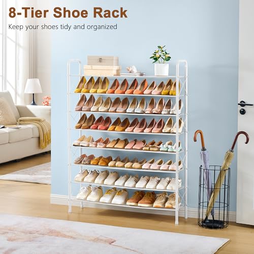 Hoctieon 8 Tier Shoe Rack for Closet, Durable Mesh Style Shoe Rack, Entryway Shoe Shelf, Shoe Storage Organizer for Hallway, Bedroom, Living Room, Wardrobe, White - color: White, size: 8 Tier