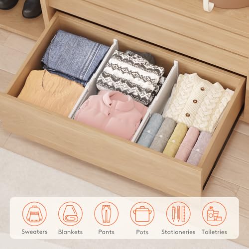 Lifewit 8" Tall 4 Pack Drawer Dividers, 35-56.5cm/13.8-22.2" Expandable Drawer Divider for Clothes, Adjustable Dresser Drawer Organizers, Drawers Separators for Dresser/Bathroom/Closet/Kitchen White - size: 8"H, 13.8-22.2"L