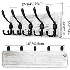 SKOLOO Rustic Wall Mounted Coat Rack: 16" Stud Spacing, Pine Real Wood Plank Wall Coat Rack with 5 Triple Hooks, Farmhouse Coat Hanger Wall Mount for Hanging Backpack Jacket Coat Hat - color: White Plate & Black Hook, size: 1 Item-5 Hooks