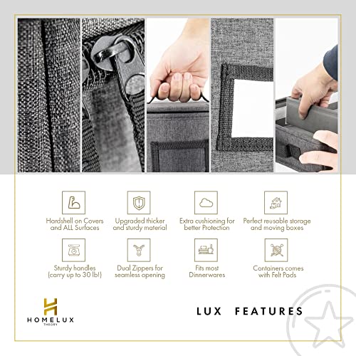 HOMELUX THEORY 8pcs Hard Shell China Storage Containers, Mug Storage, Wine Glass, Utensils, & Plate Storage Containers with Lid, Heavy Duty Dinnerware Storage for Packing Plates, Glassware & Cutlery - color: Dark Gray, size: 1. Full Storage Set - 8 Piece