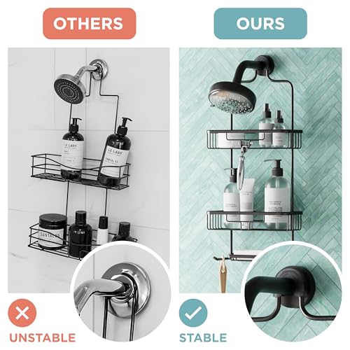 Zenna Home Rustproof Hanging Shower Caddy, Over the Shower Head Caddy with 2 Shelves and Built In Hooks, Aluminum Bathroom Hanging Organizer, Bronze - color: Bronze