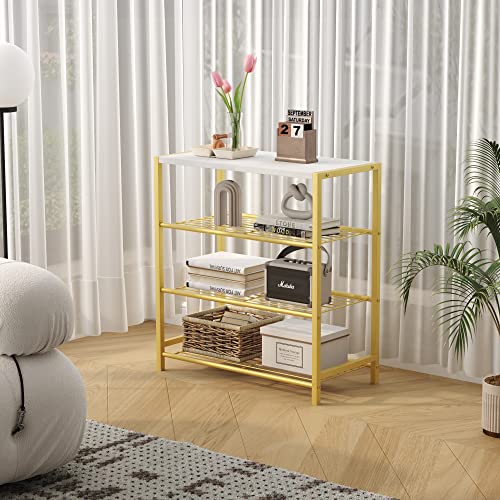 HOMEFORT 4-Tier Shoe Rack, Shoe Storage Shelf, Industrial Shoe Tower, Narrow Shoe Organizer for Closet Entryway, Small Shoe Rack Table with Durable Metal Shelves, Gold - color: Gold, size: 4-Tier (11.8"D x 23.23"W x 24.8"H)