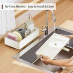 Sponge Holder for Kitchen Sink – Rustproof Stainless Steel, 360° Rotating Drain Pipe, Large Counter Organizer with Drip Tray for Sponges, Brushes & Dish Cloths Off-white - color: Off-White 1