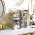 Prsildan Acrylic Drawer Makeup Organizer with 10 Drawers, Set of 2 Office Desk Organizers Accessories, Clear Stackable Storage Drawers for Vanity, Countertop, Craft, Jewelry, Art Supply Organization - style: 10 Drawers