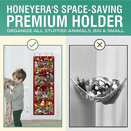 Honeyera Storage for Stuffed Animal - Over Door Organizer for Stuffies, Baby Accessories, and Toy Plush organizer/Easy Installation with Breathable Hanging Storage Pockets (SuperHero Red) - color: SuperHero Red